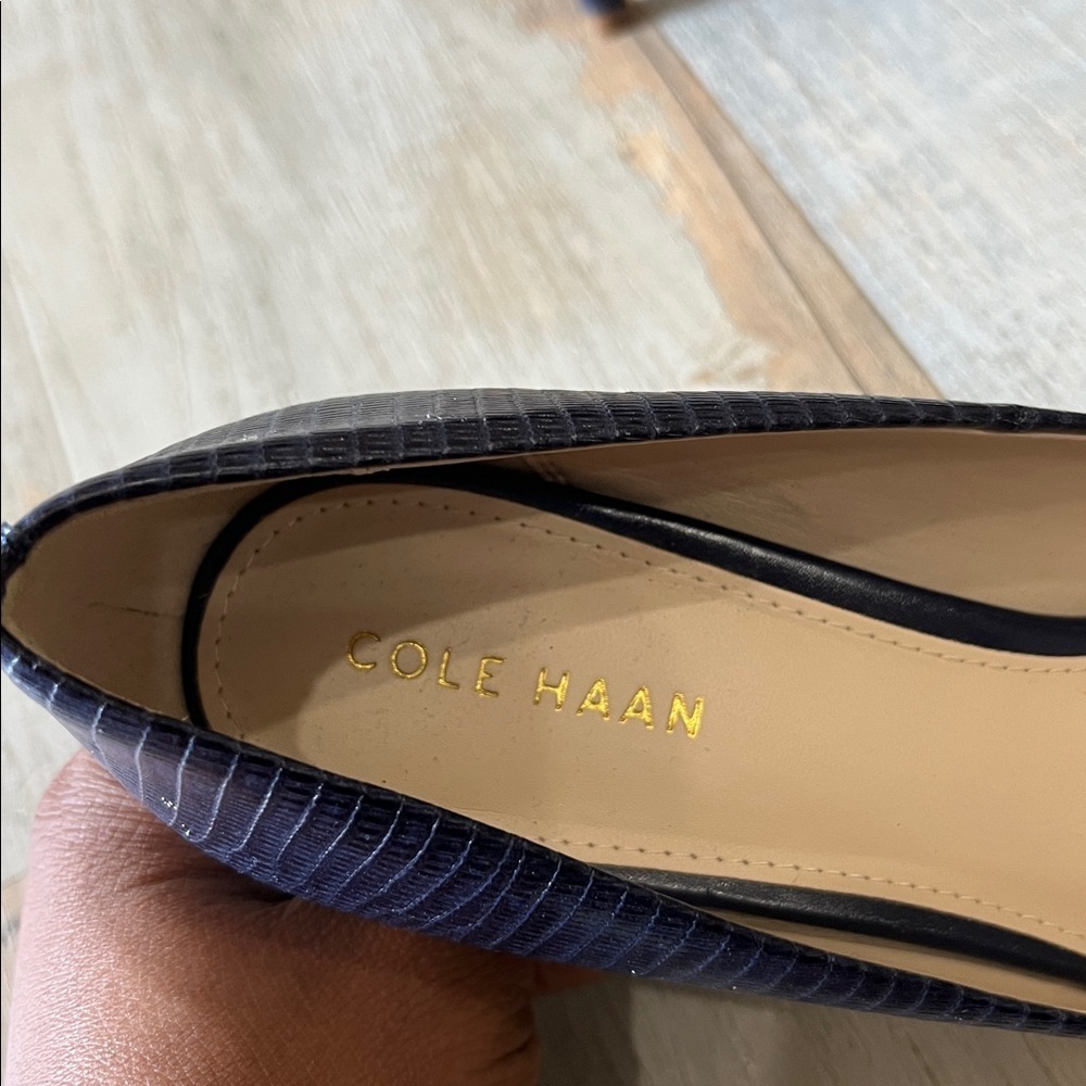 Cole Haan Women's Navy Blue Textured 7” Heels Sz 6B Office Career Business Chic - Picture 3 of 10